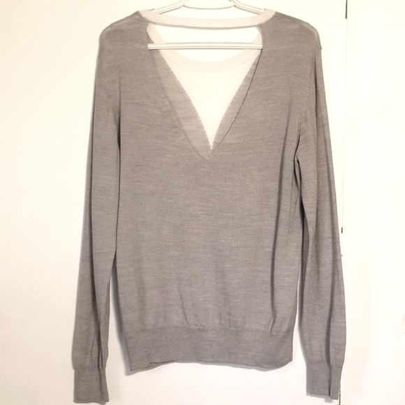 New Gray Merino Wool Low Back Sweater Large